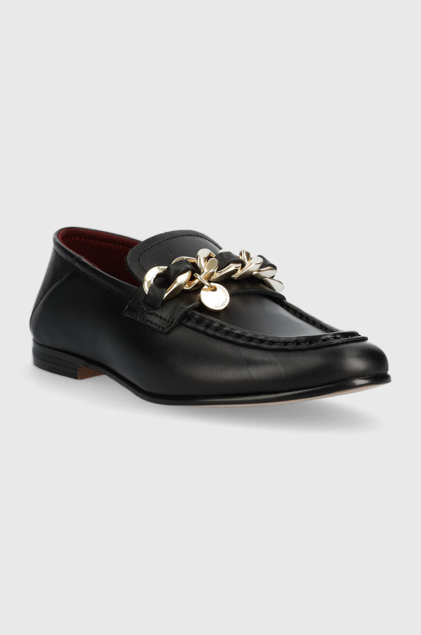 Tommy Hilfiger Кожени мокасини CHAIN LOAFER в черно с равна подметка - Pepit.bg