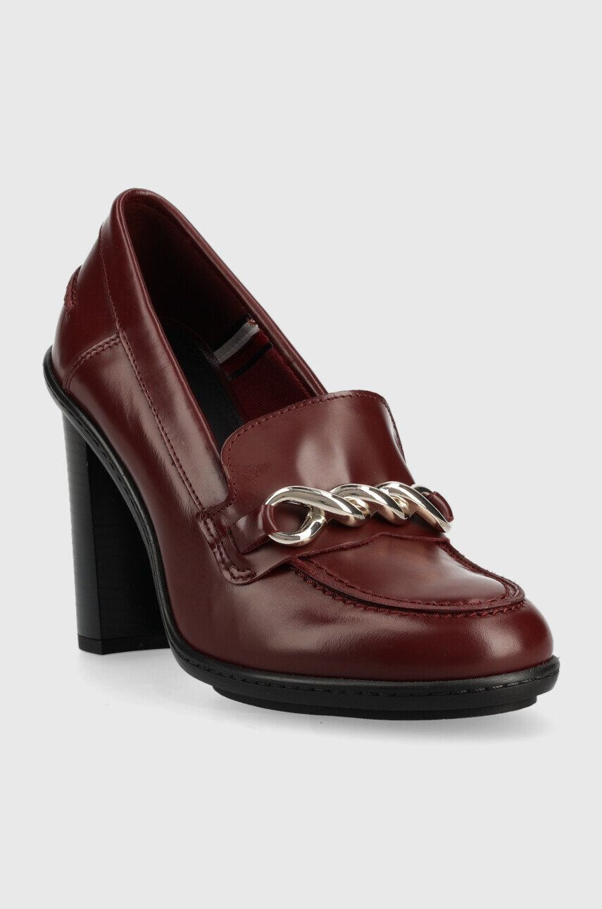 Tommy Hilfiger Кожени обувки с дебел ток Tommy Twist High Heel Loafer в бордо с висок ток - Pepit.bg