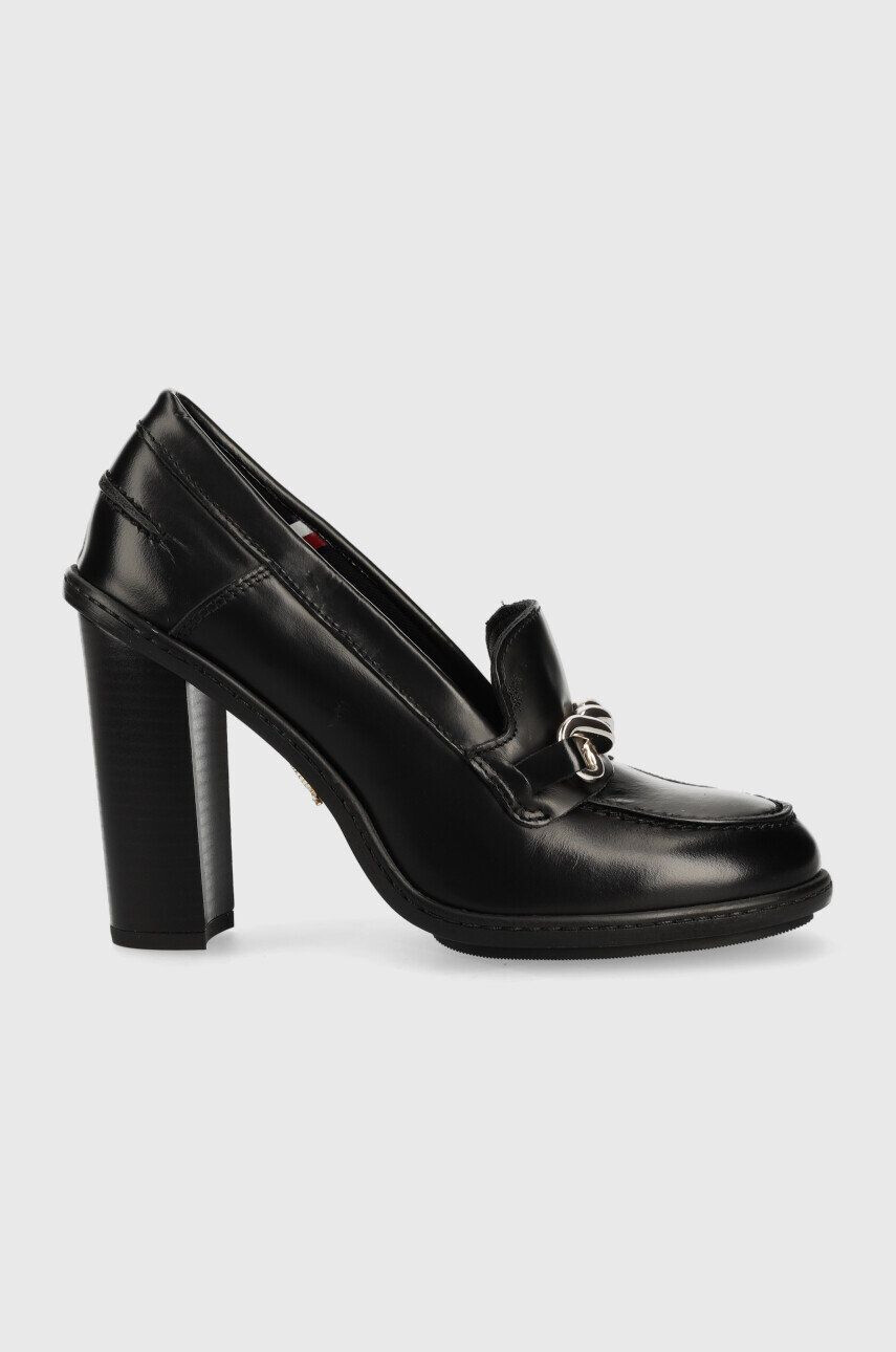 Tommy Hilfiger Кожени обувки с дебел ток Tommy Twist High Heel Loafer в черно с висок ток - Pepit.bg