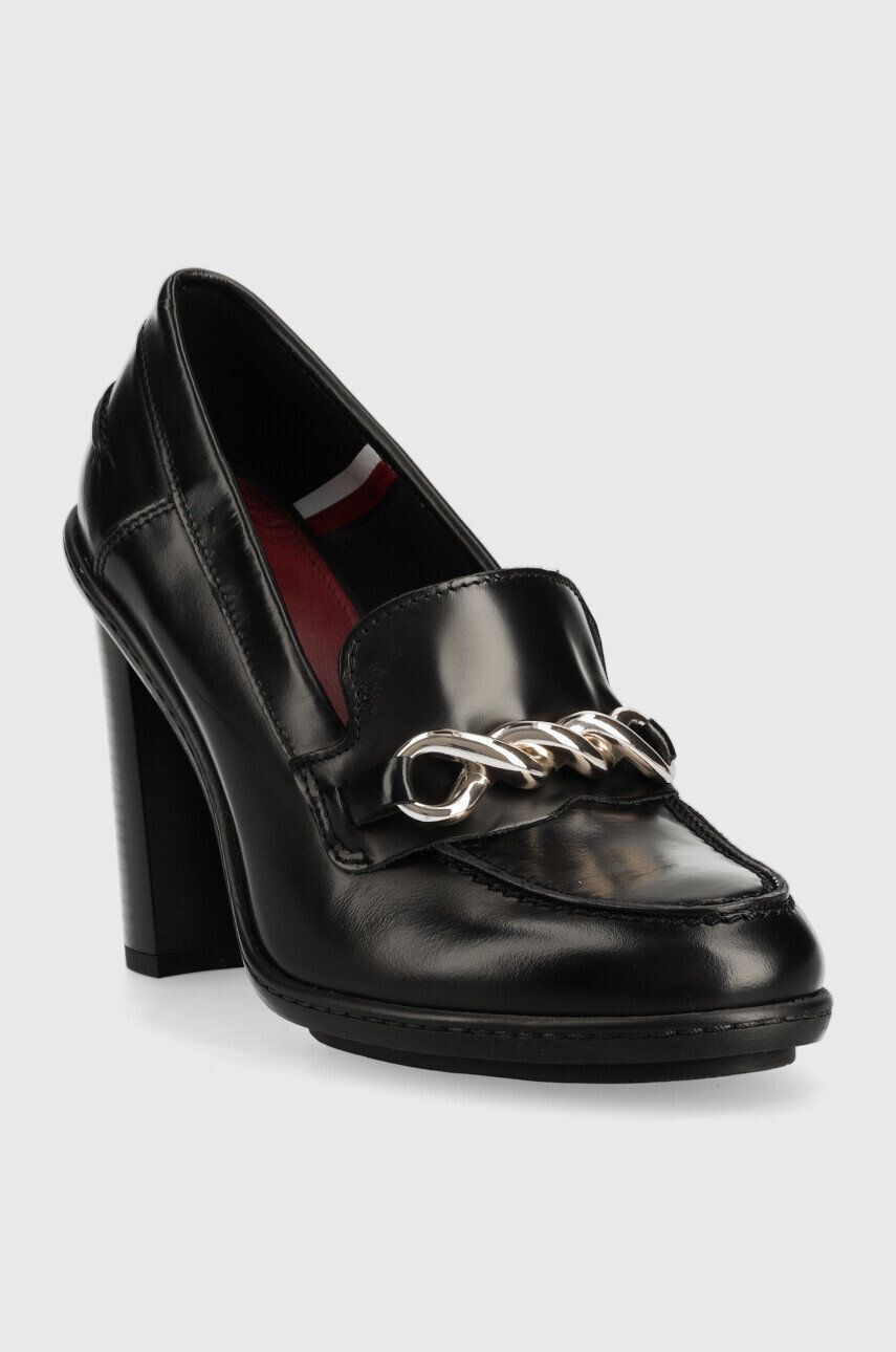 Tommy Hilfiger Кожени обувки с дебел ток Tommy Twist High Heel Loafer в черно с висок ток - Pepit.bg