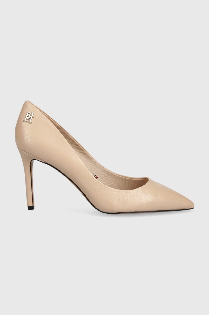 Tommy Hilfiger Кожени обувки с висок ток TH POINTY FEMININE PUMP В бежово FW0FW07000 - Pepit.bg