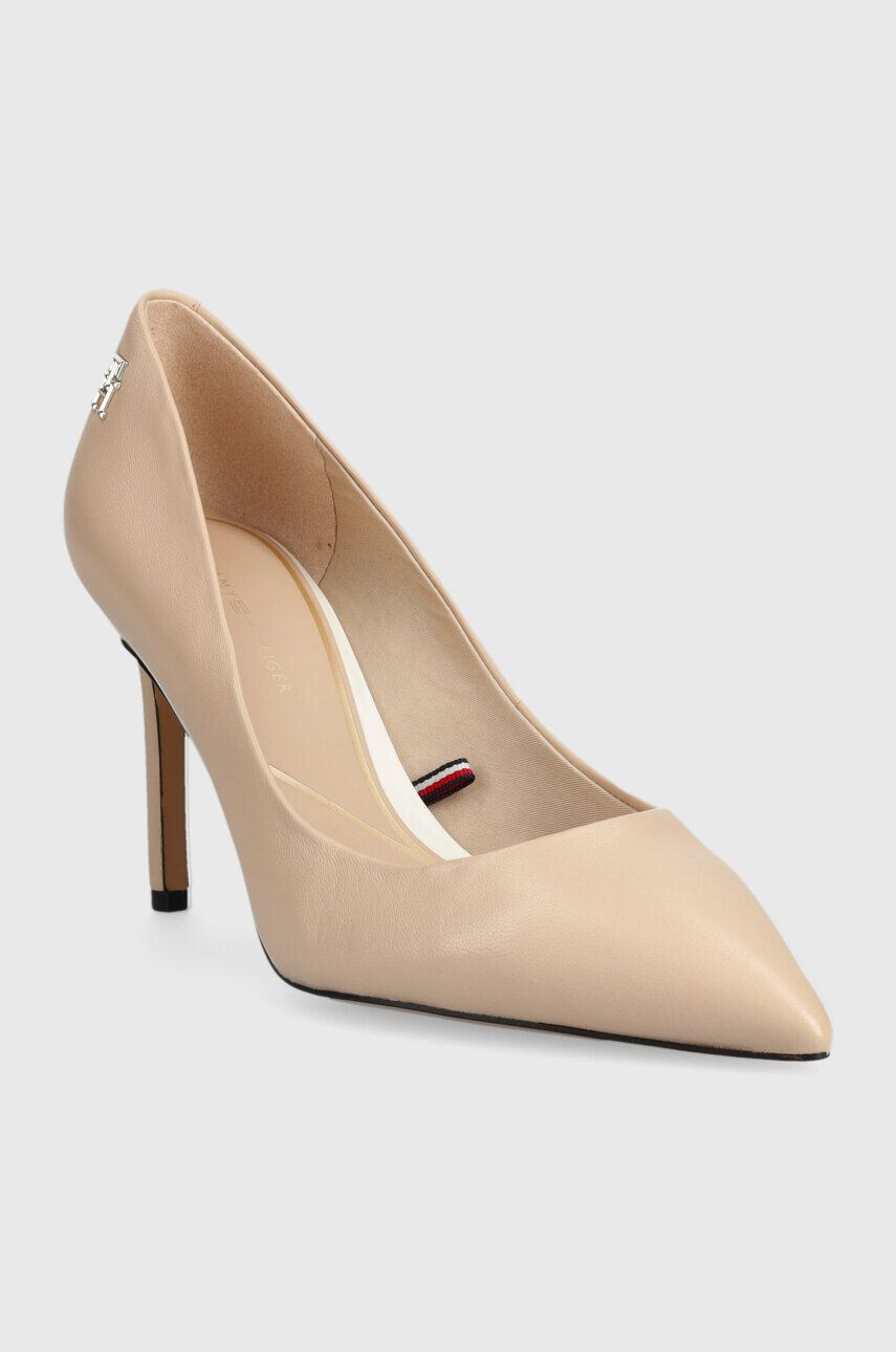 Tommy Hilfiger Кожени обувки с висок ток TH POINTY FEMININE PUMP В бежово FW0FW07000 - Pepit.bg