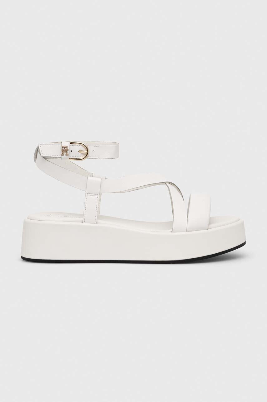 Tommy Hilfiger Кожени сандали NEW FLATFORM STRAP в бяло с платформа - Pepit.bg
