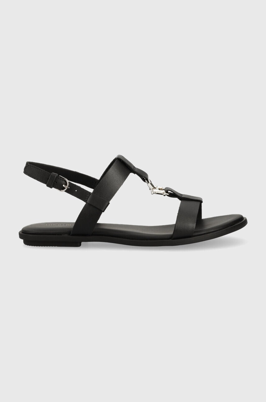 Tommy Hilfiger Кожени сандали TH FLAT SANDAL в черно - Pepit.bg