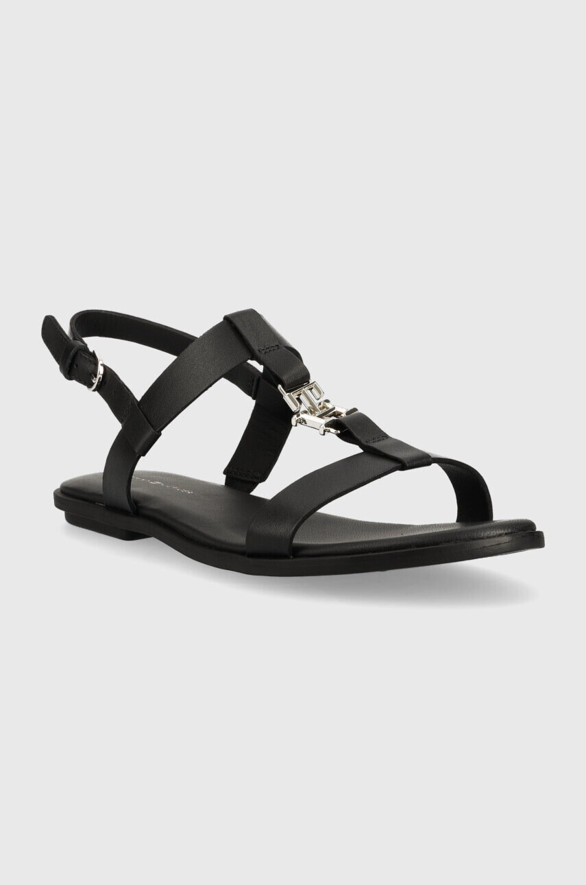 Tommy Hilfiger Кожени сандали TH FLAT SANDAL в черно - Pepit.bg