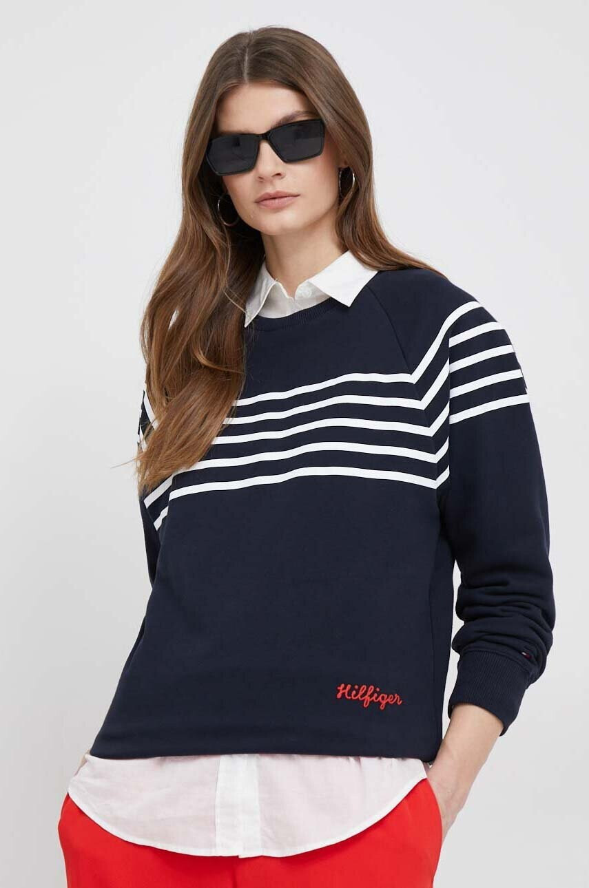 Tommy Hilfiger Памучен суичър в тъмносиньо с десен - Pepit.bg