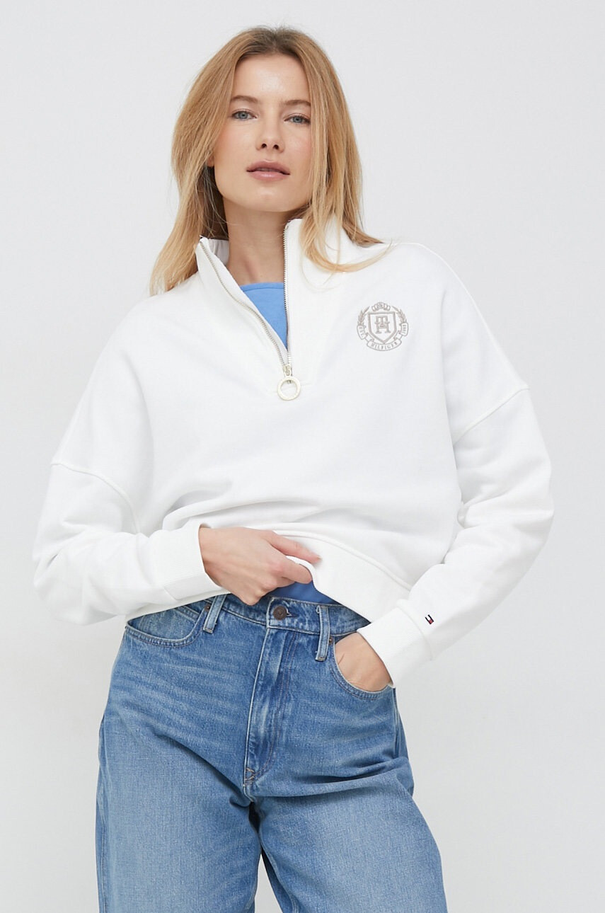 Tommy Hilfiger Памучен суичър в бяло с апликация - Pepit.bg