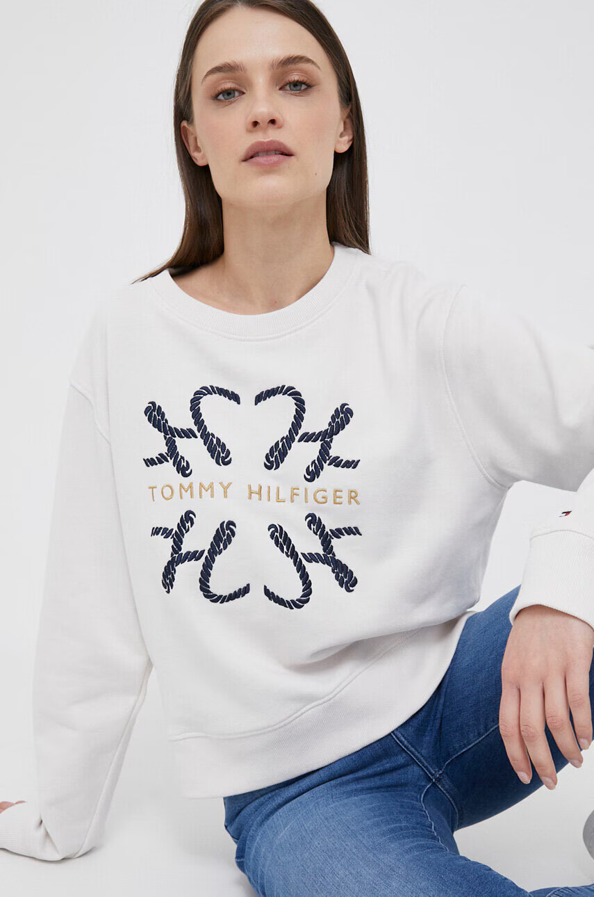 Tommy Hilfiger Памучен суичър в бежово с апликация - Pepit.bg