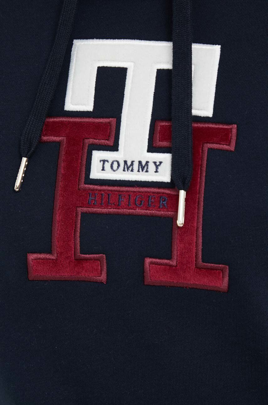 Tommy Hilfiger Памучен суичър в тъмносиньо с качулка с апликация - Pepit.bg