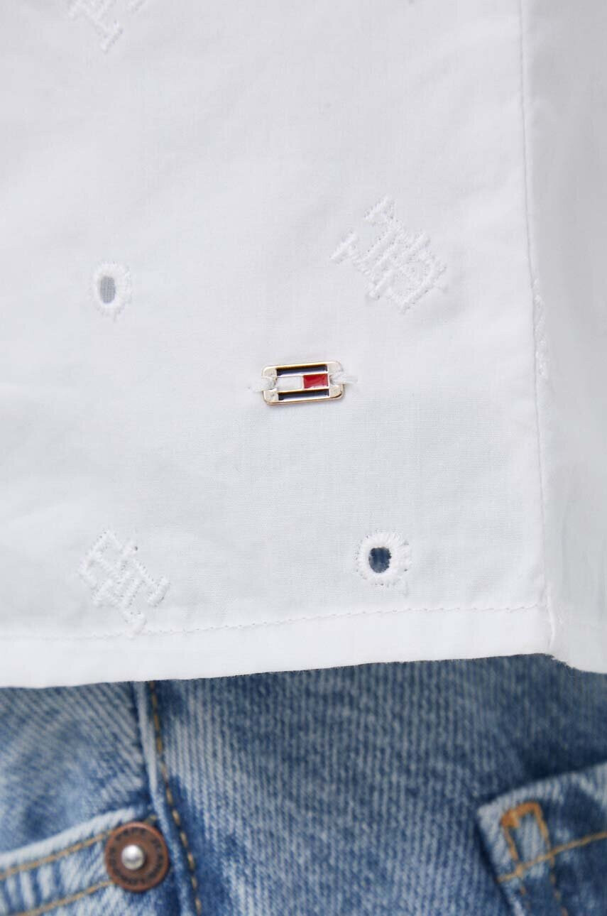 Tommy Hilfiger Памучна блуза дамска в бяло с изчистен дизайн - Pepit.bg