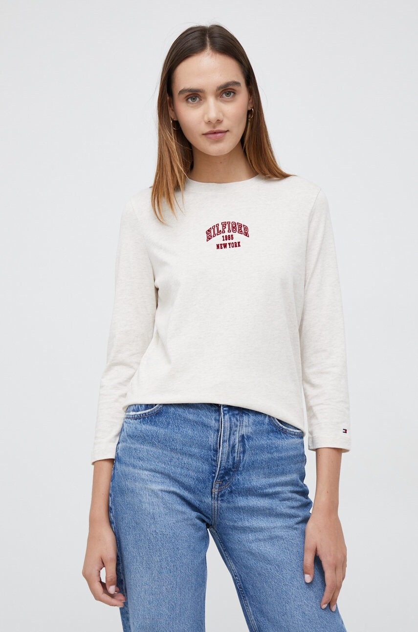 Tommy Hilfiger Памучна блуза с дълги ръкави в бежово - Pepit.bg
