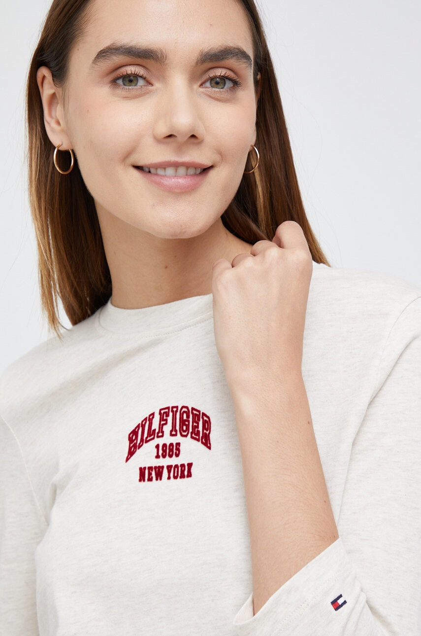 Tommy Hilfiger Памучна блуза с дълги ръкави в бежово - Pepit.bg