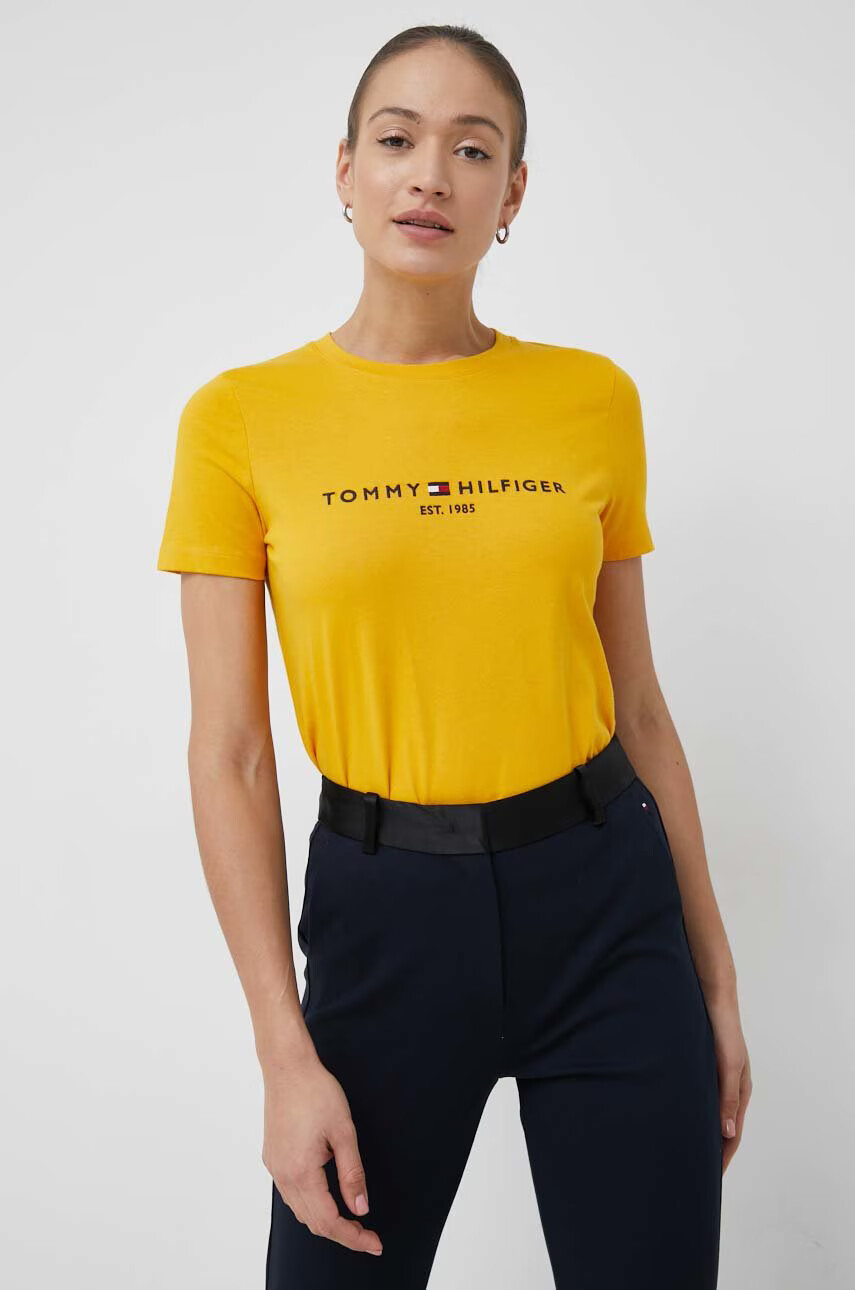Tommy Hilfiger Памучна тениска в жълто - Pepit.bg