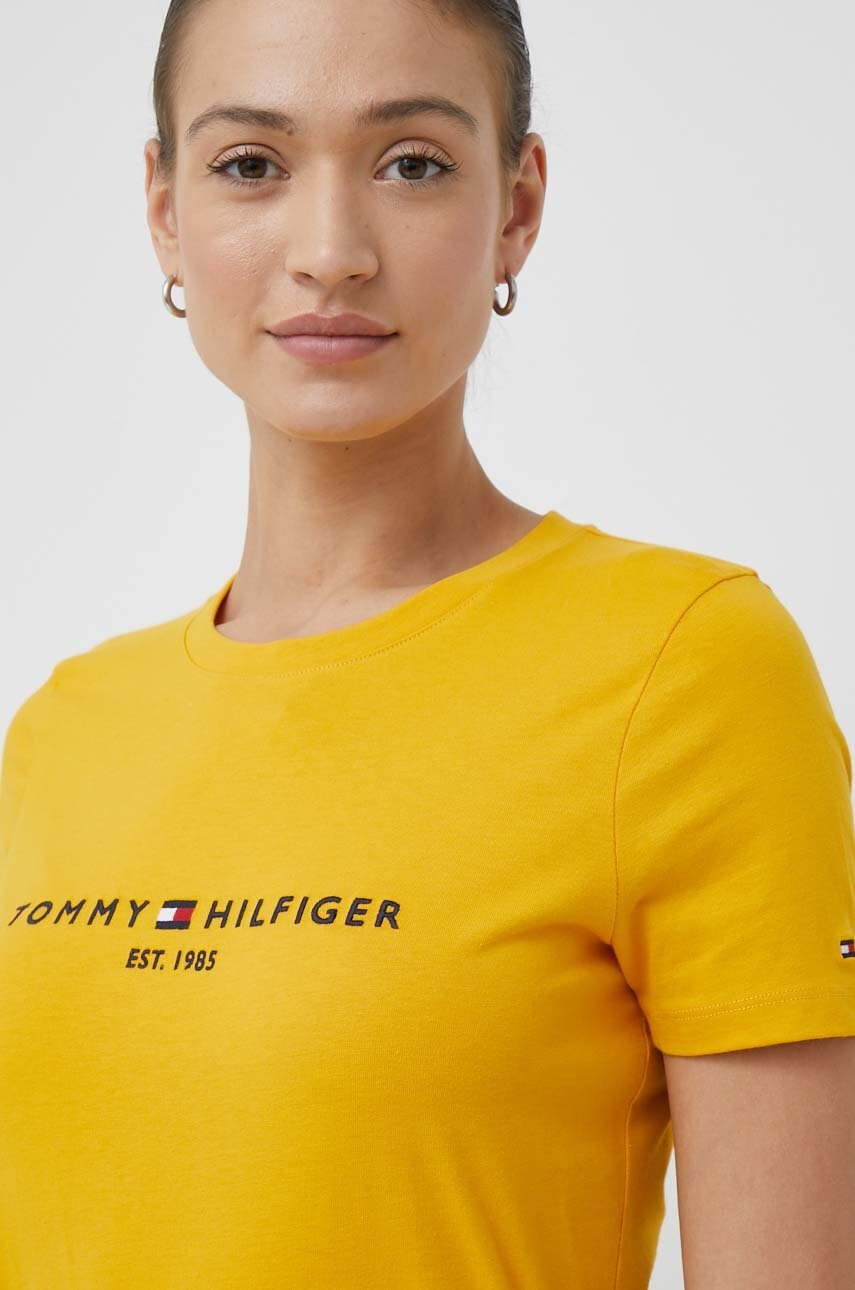 Tommy Hilfiger Памучна тениска в жълто - Pepit.bg