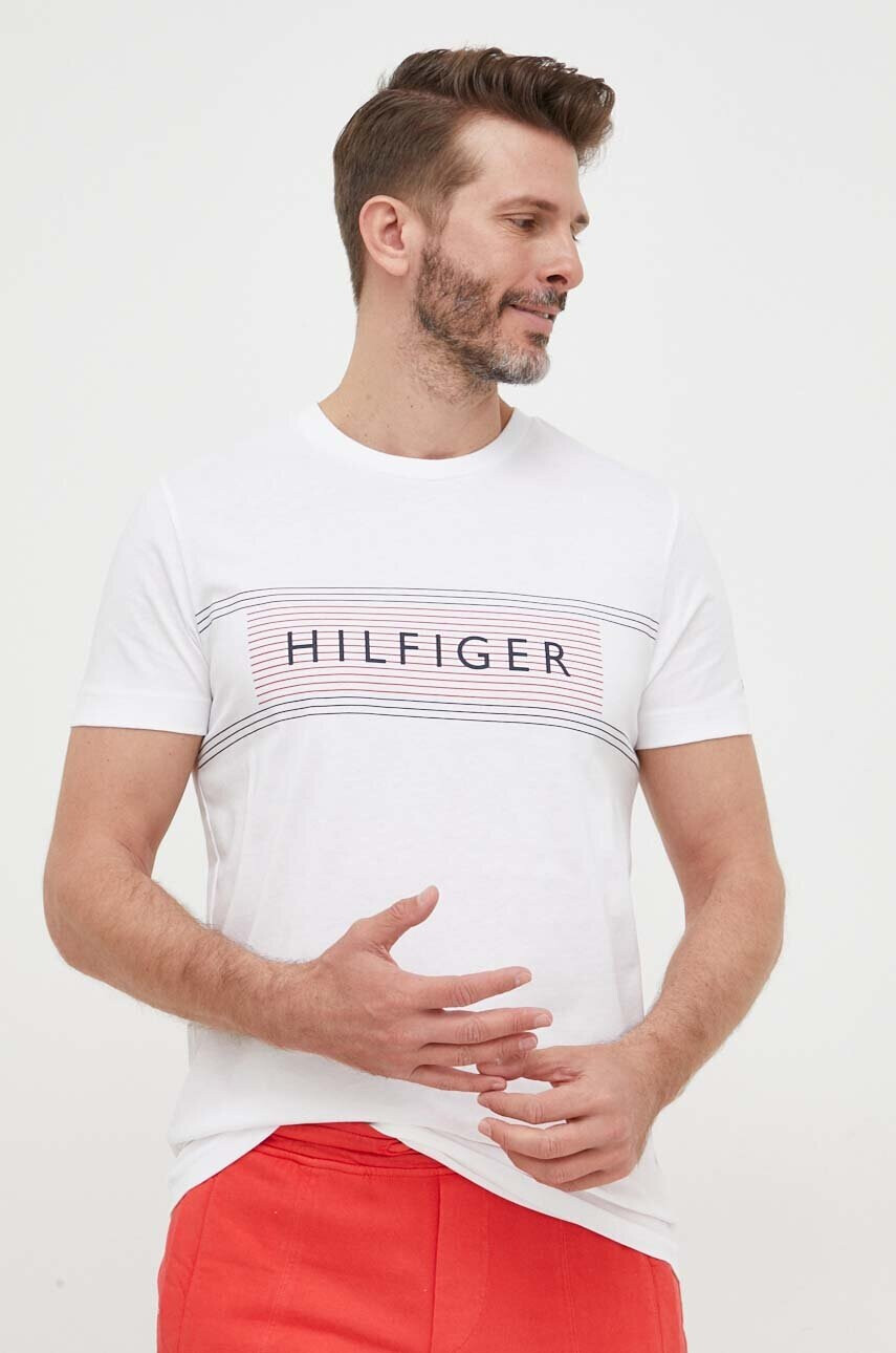 Tommy Hilfiger Памучна тениска в бяло с принт - Pepit.bg