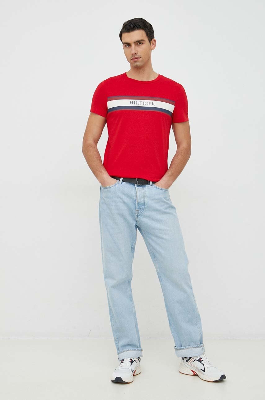 Tommy Hilfiger Памучна тениска в червено с принт - Pepit.bg