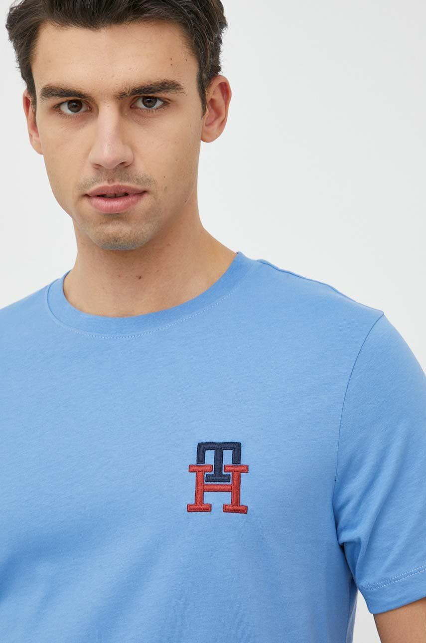 Tommy Hilfiger Памучна тениска в бежово с десен - Pepit.bg