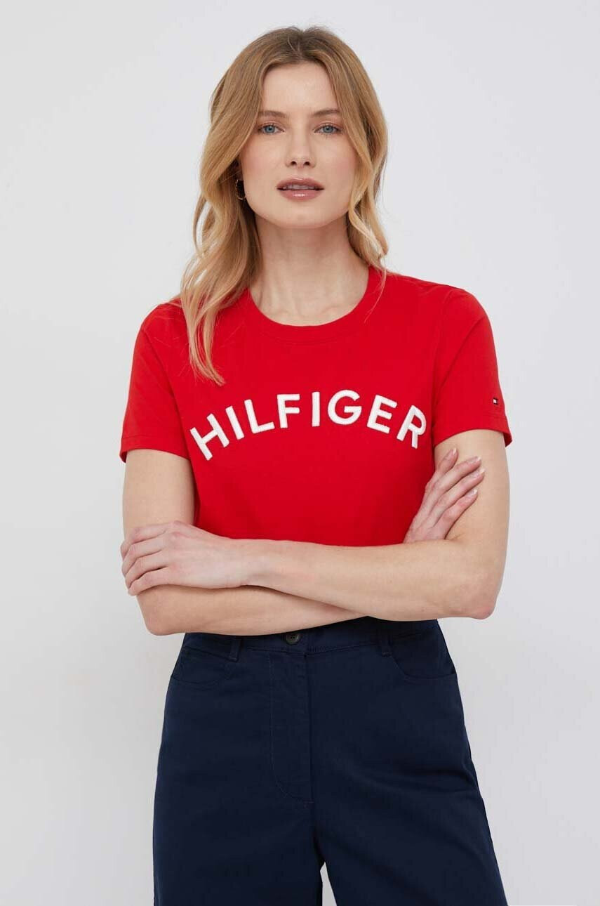Tommy Hilfiger Памучна тениска в червено - Pepit.bg
