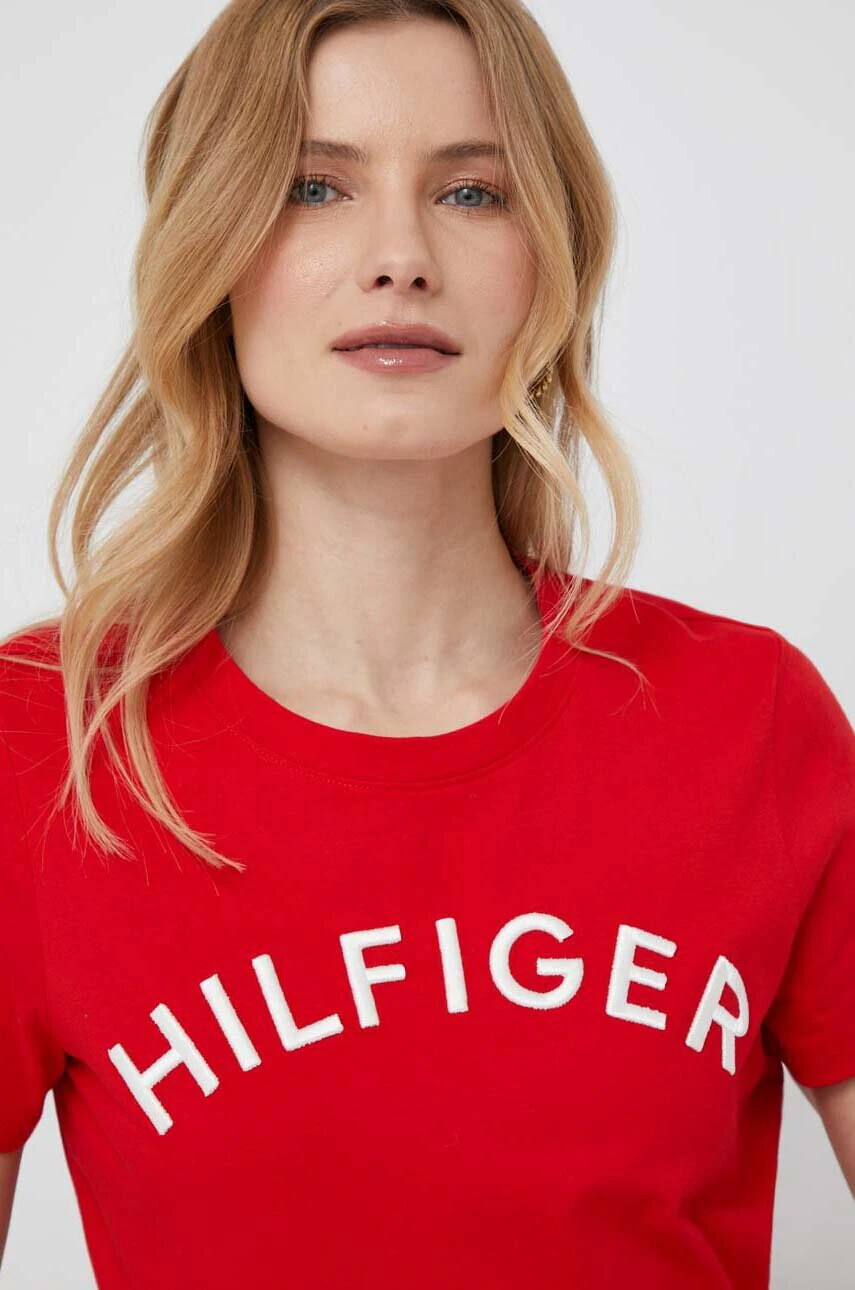 Tommy Hilfiger Памучна тениска в червено - Pepit.bg