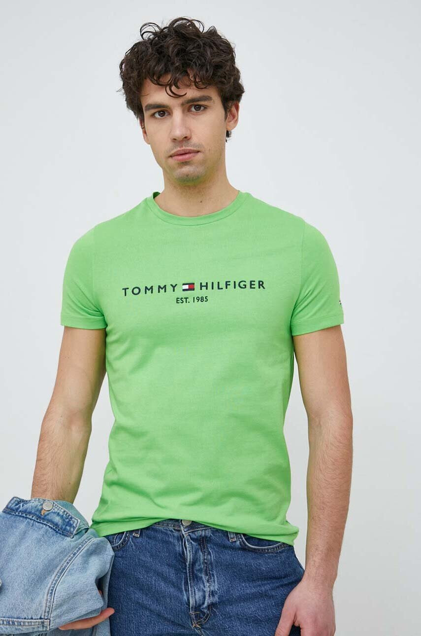 Tommy Hilfiger Памучна тениска в зелено с десен - Pepit.bg