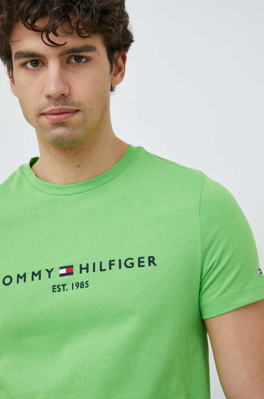 Tommy Hilfiger Памучна тениска в зелено с десен - Pepit.bg