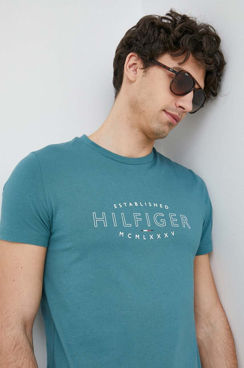 Tommy Hilfiger Памучна тениска в зелено с принт - Pepit.bg