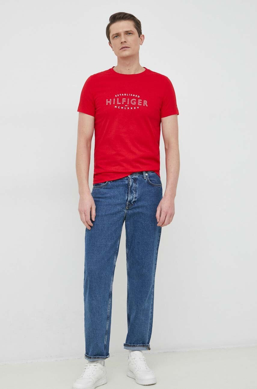 Tommy Hilfiger Памучна тениска в червено с принт - Pepit.bg