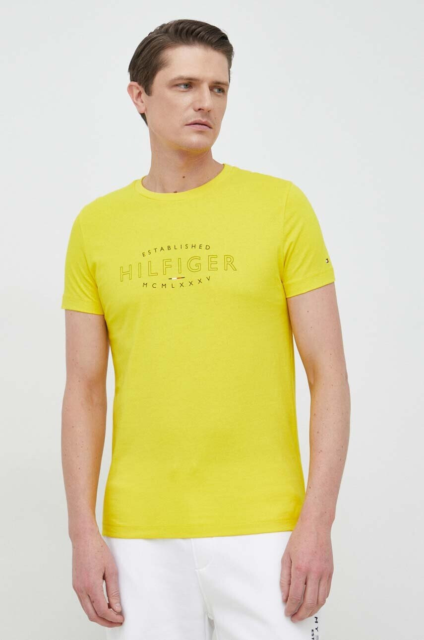 Tommy Hilfiger Памучна тениска в жълто с принт - Pepit.bg