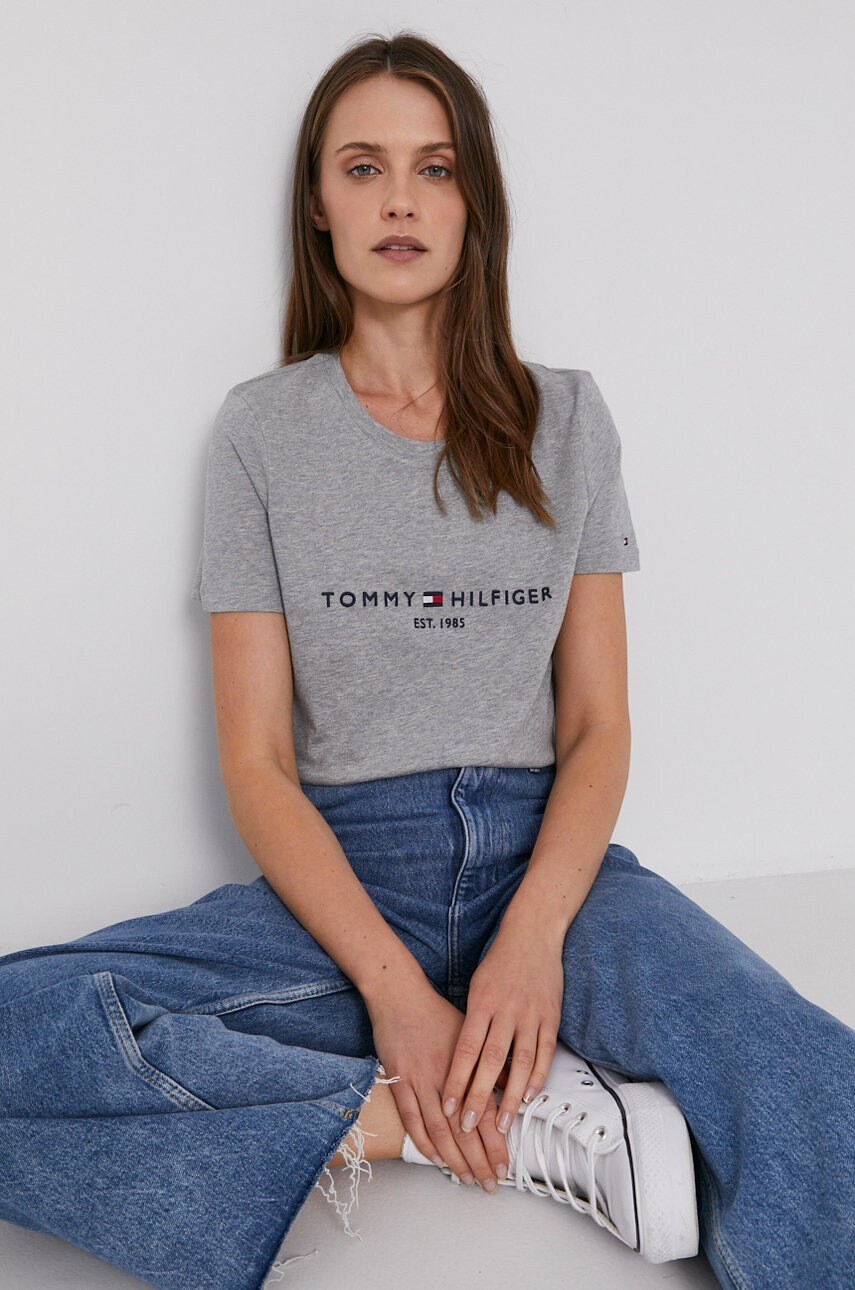 Tommy Hilfiger Памучна тениска в сиво - Pepit.bg