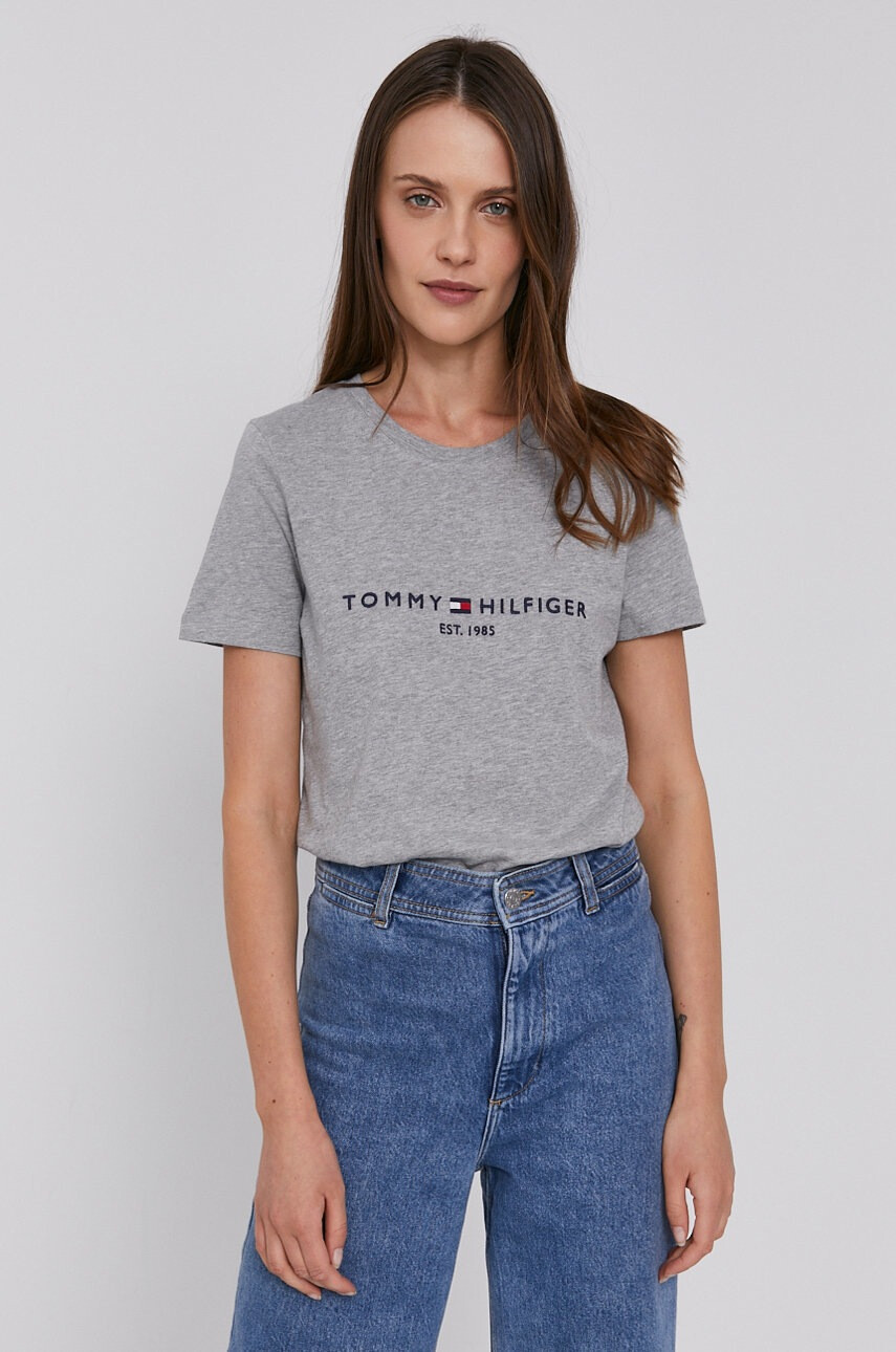 Tommy Hilfiger Памучна тениска в сиво - Pepit.bg