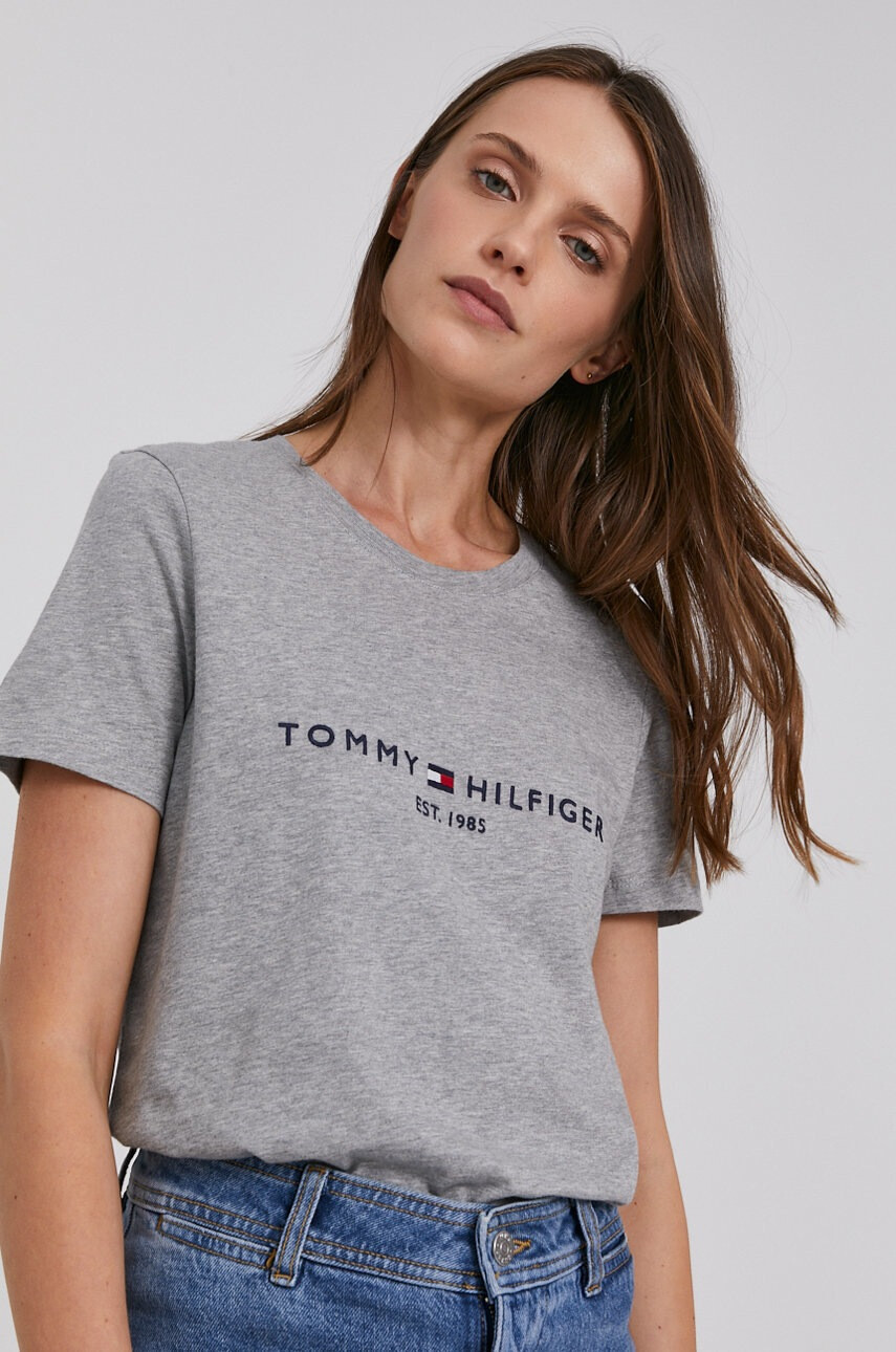 Tommy Hilfiger Памучна тениска в сиво - Pepit.bg