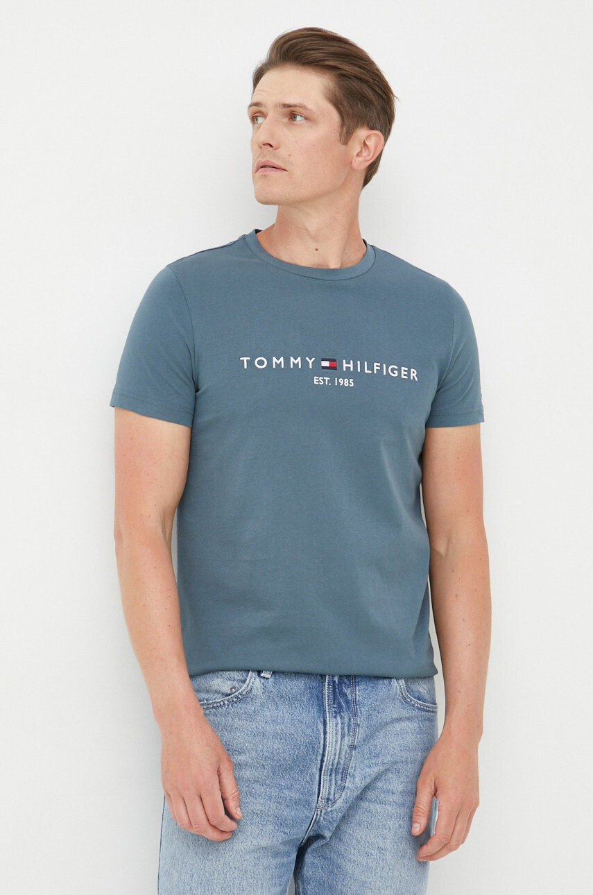 Tommy Hilfiger Памучна тениска в зелено с апликация - Pepit.bg
