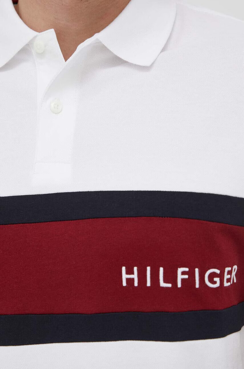 Tommy Hilfiger Памучна тениска с яка в бяло с десен - Pepit.bg