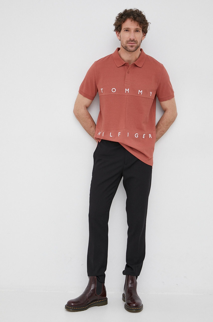 Tommy Hilfiger Памучна тениска с яка - Pepit.bg