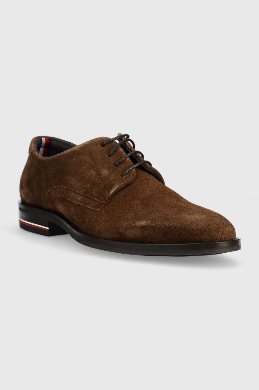 Tommy Hilfiger Половинки обувки от велур CORPORATE HILFIGER SUEDE SHOE в кафяво FM0FM04434 - Pepit.bg