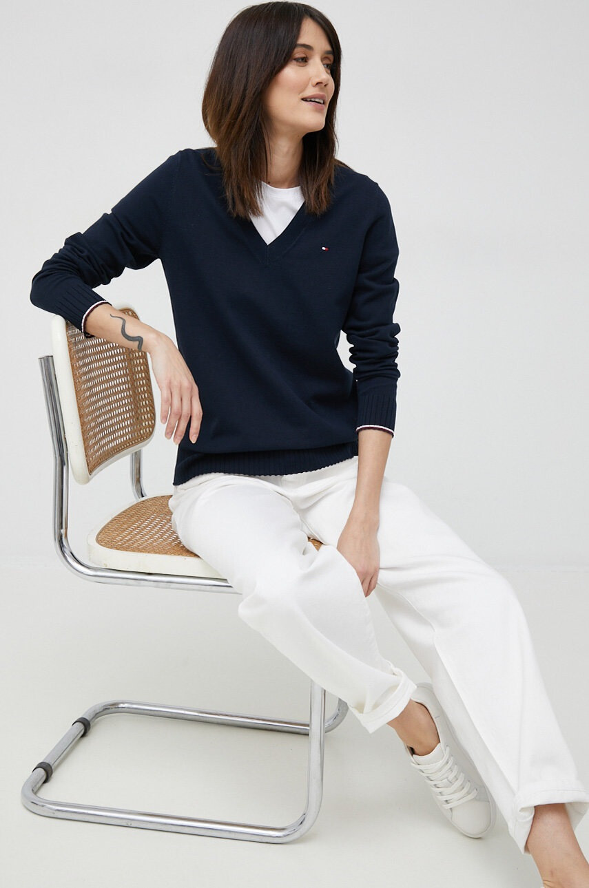 Tommy Hilfiger Пуловер дамски в тъмносиньо от лека материя - Pepit.bg