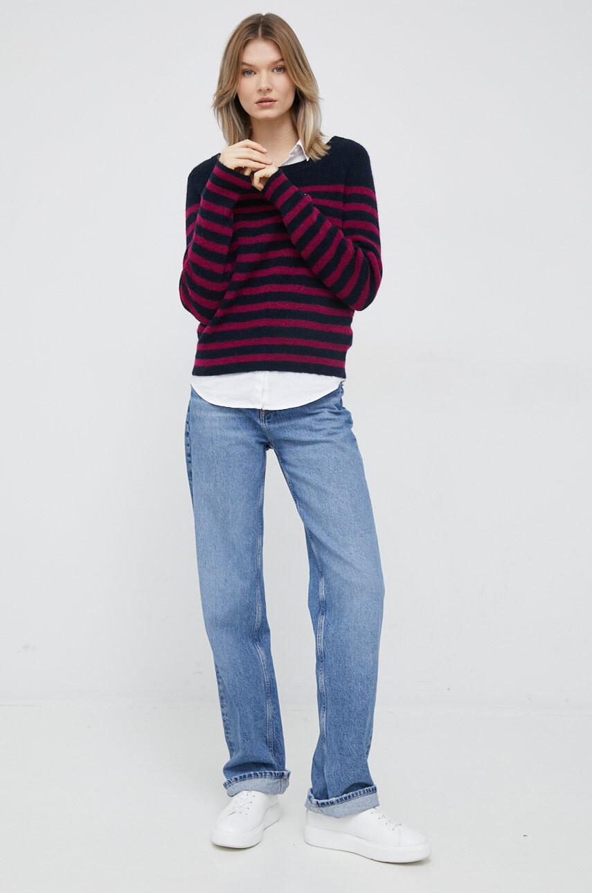Tommy Hilfiger Пуловер с вълна дамски в тъмносиньо - Pepit.bg