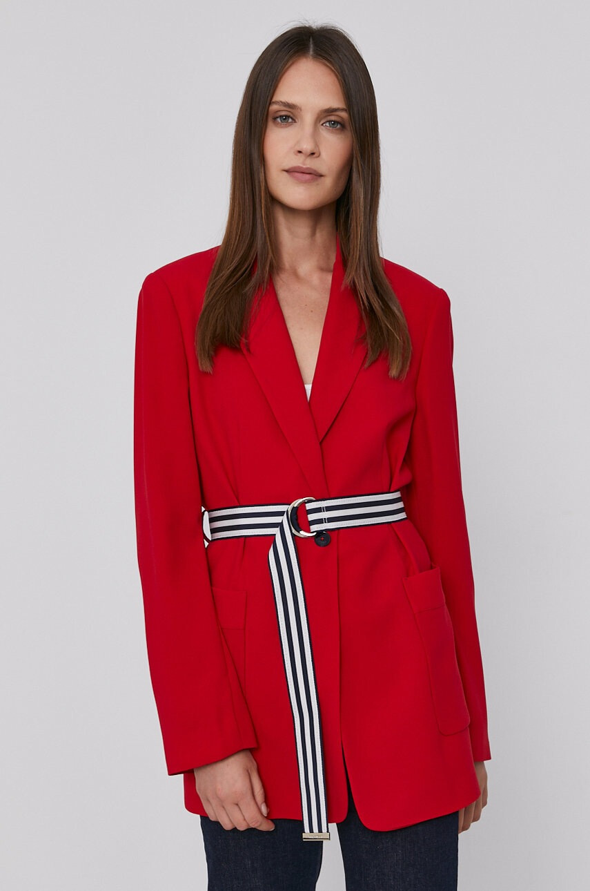 Tommy Hilfiger Сако в червено с едно копче с изчистен дизайн - Pepit.bg