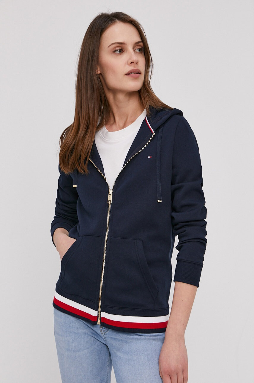 Tommy Hilfiger Суичър дамски в тъмносиньо с изчистен дизайн - Pepit.bg