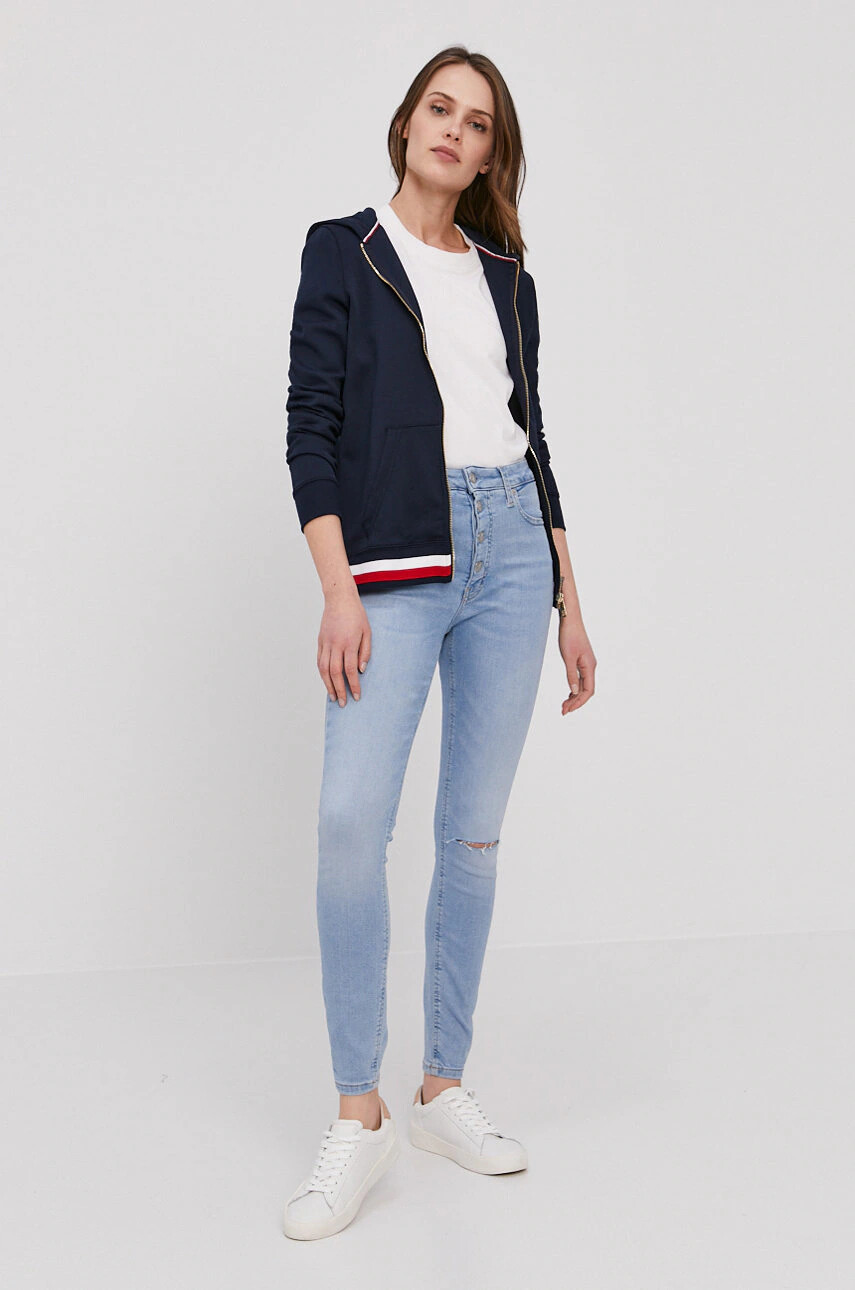 Tommy Hilfiger Суичър дамски в тъмносиньо с изчистен дизайн - Pepit.bg