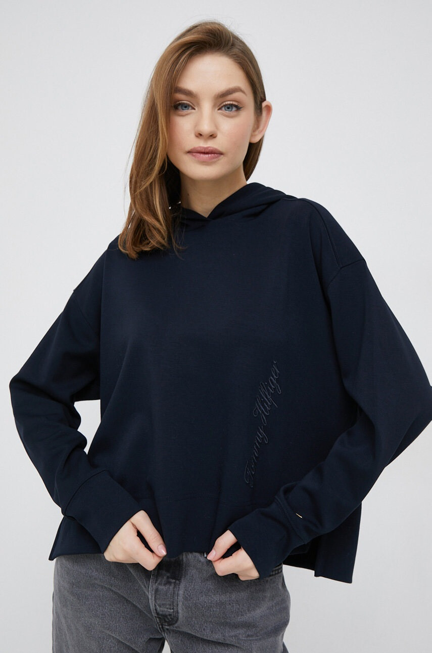 Tommy Hilfiger Суичър в тъмносиньо с качулка с апликация - Pepit.bg