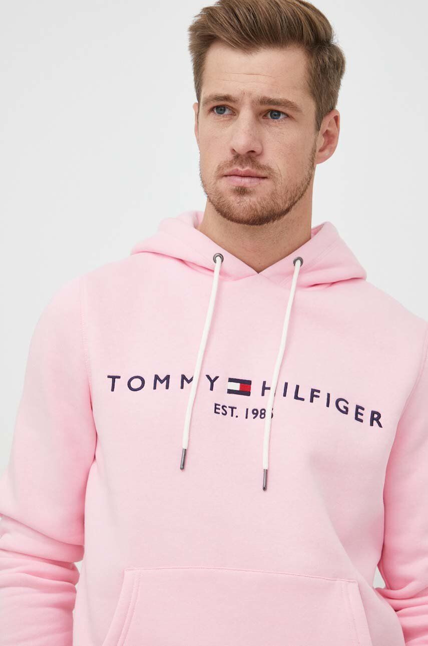 Tommy Hilfiger Суичър в тъмносиньо с качулка с десен - Pepit.bg