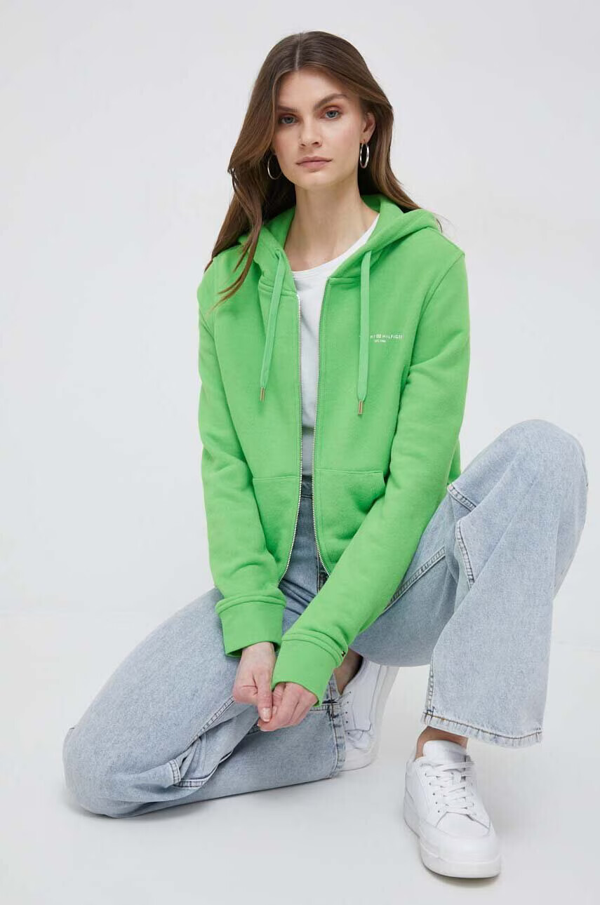 Tommy Hilfiger Суичър в зелено с качулка с изчистен дизайн - Pepit.bg