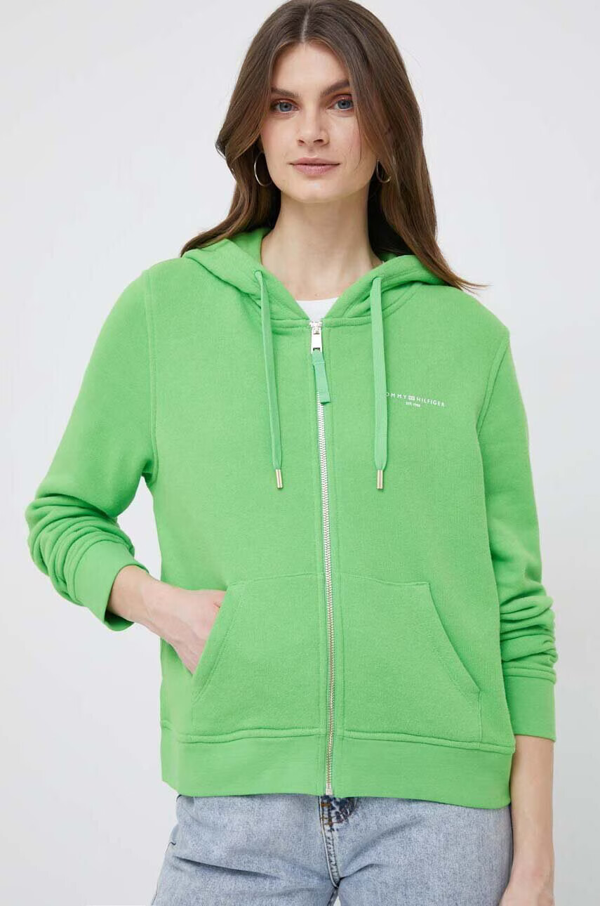 Tommy Hilfiger Суичър в зелено с качулка с изчистен дизайн - Pepit.bg