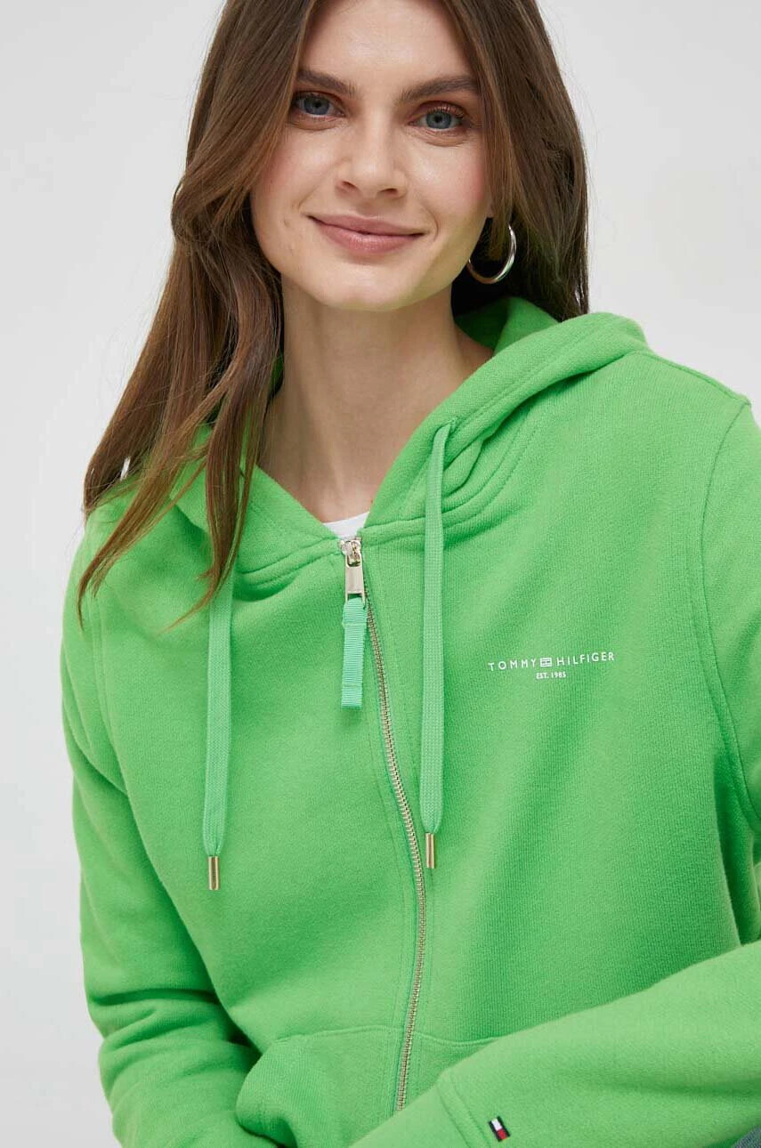 Tommy Hilfiger Суичър в зелено с качулка с изчистен дизайн - Pepit.bg