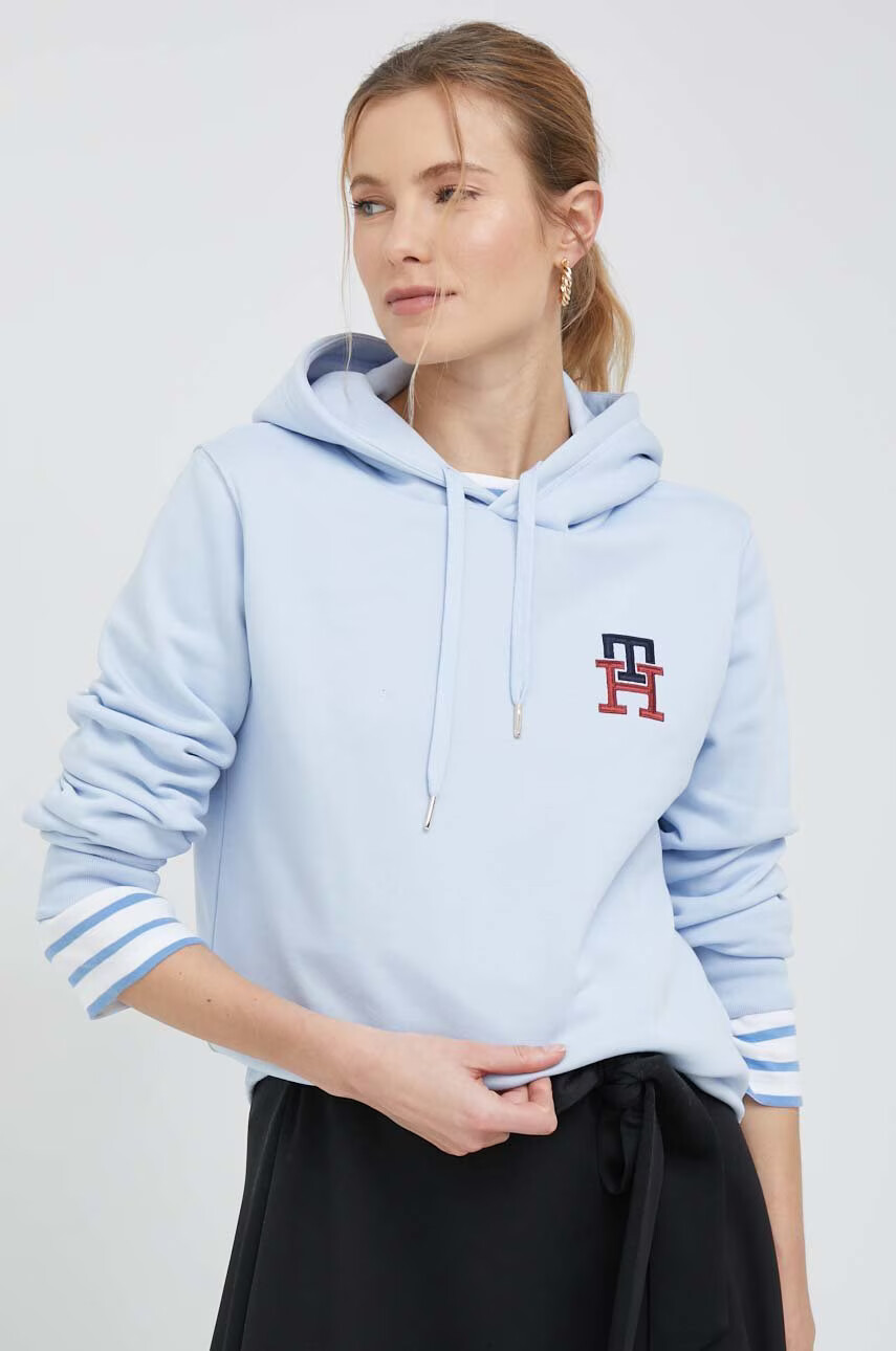 Tommy Hilfiger Суичър в синьо с качулка с апликация - Pepit.bg