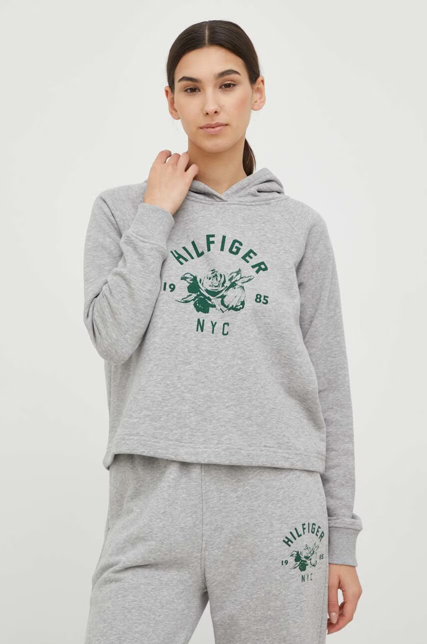 Tommy Hilfiger Суичър в сиво с качулка с принт - Pepit.bg