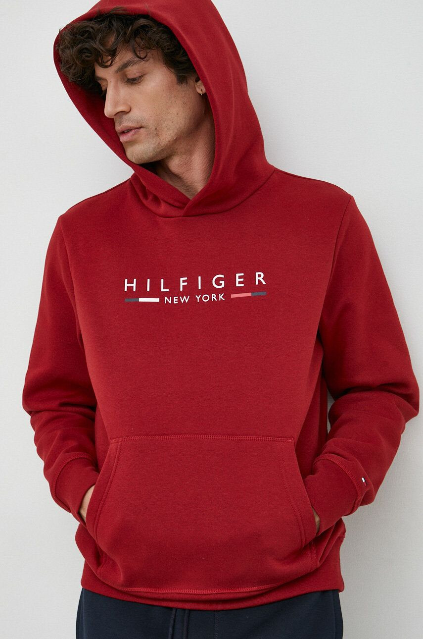 Tommy Hilfiger Суичър в бордо с качулка с принт - Pepit.bg