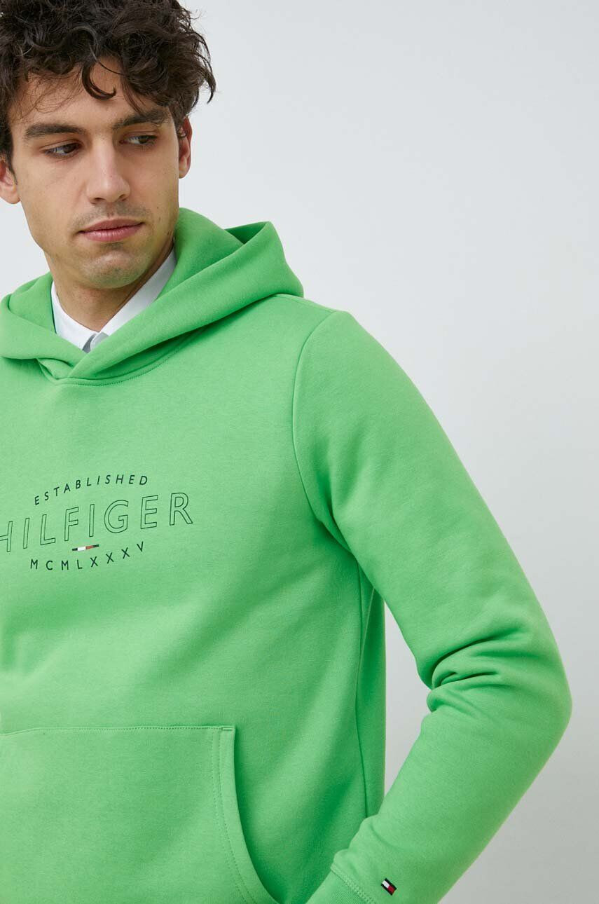 Tommy Hilfiger Суичър в зелено с качулка с принт - Pepit.bg