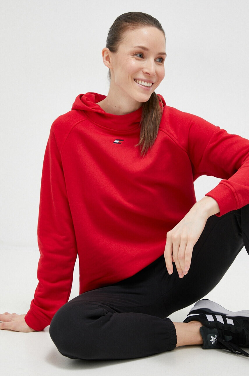 Tommy Hilfiger Суичър в червено с качулка с изчистен дизайн - Pepit.bg